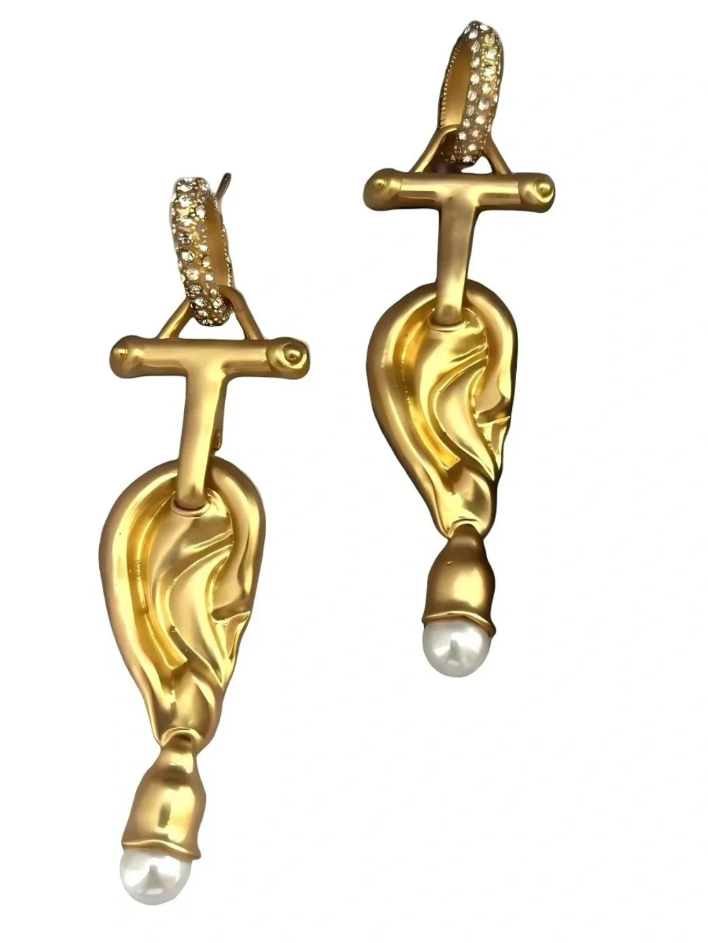 Gold Pearl Drop Statement Earrings - Women Jewelry